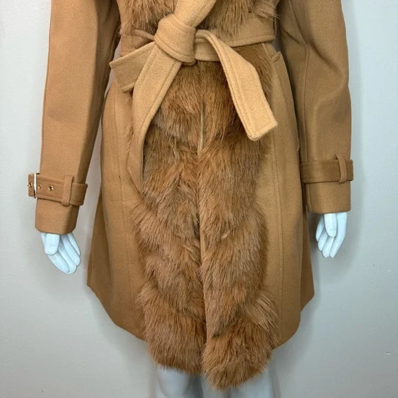 Khaki removable faux fur belted wrap pea coat - Picture 5 of 14